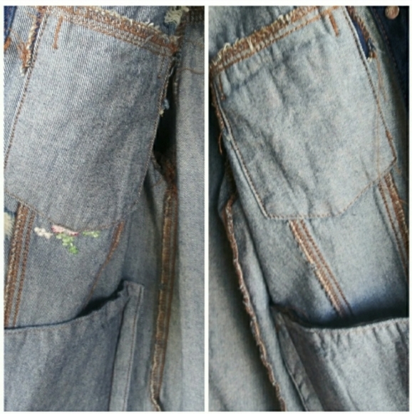 Wax Jean Distressed Denim Jacket embroidered  S - Picture 7 of 8